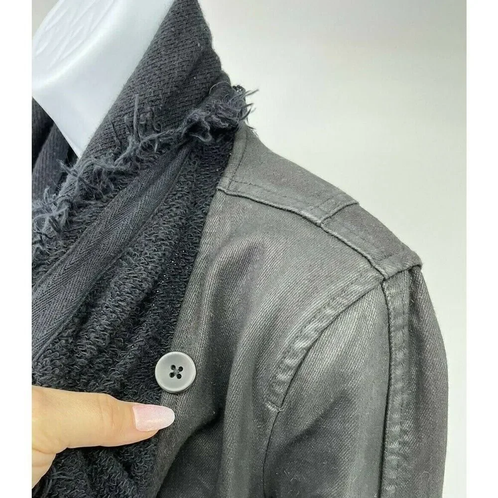 Free People‎ Black Moto Jacket Coat Size 2 Front Drape Coated Denim Jean
